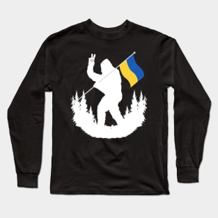 Bigfoot Holding Ukraine Flag Long Sleeve T-Shirt